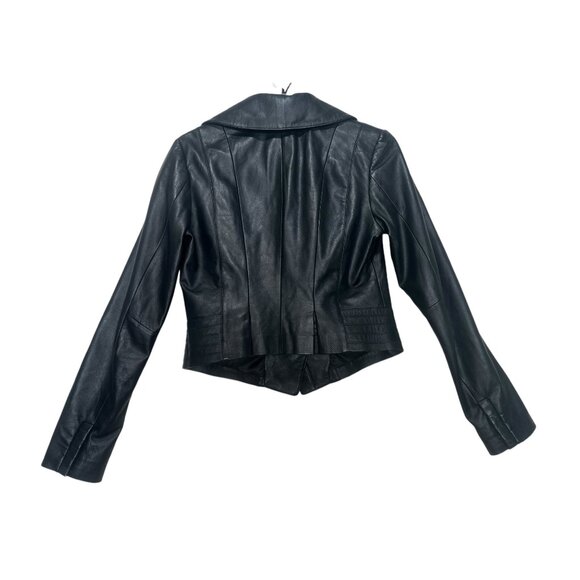 Sao Paulo Lamb Leather Moto Jacket Womens Small Black Biker Crop Asymmetrical - Picture 2 of 16